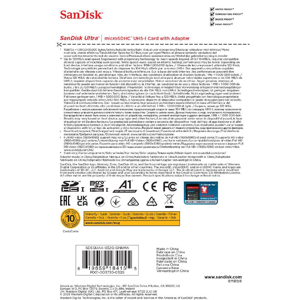 SanDisk Ultra 32GB microSD SDHC SDXC UHS-I Memory Card 120MB/s Full HD Class 10 Speed Google Play Store App for Android Smartphone Tablet >16GB