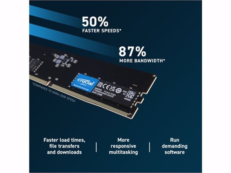 Crucial 8GB 1x8GB DDR5 UDIMM 4800MHz CL40 Desktop PC Memory
