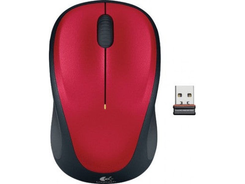 Logitech M235 Wireless Mouse Red Contoured design Glossy Comfort Grip Advanced Optical Tracking 1-year battery life