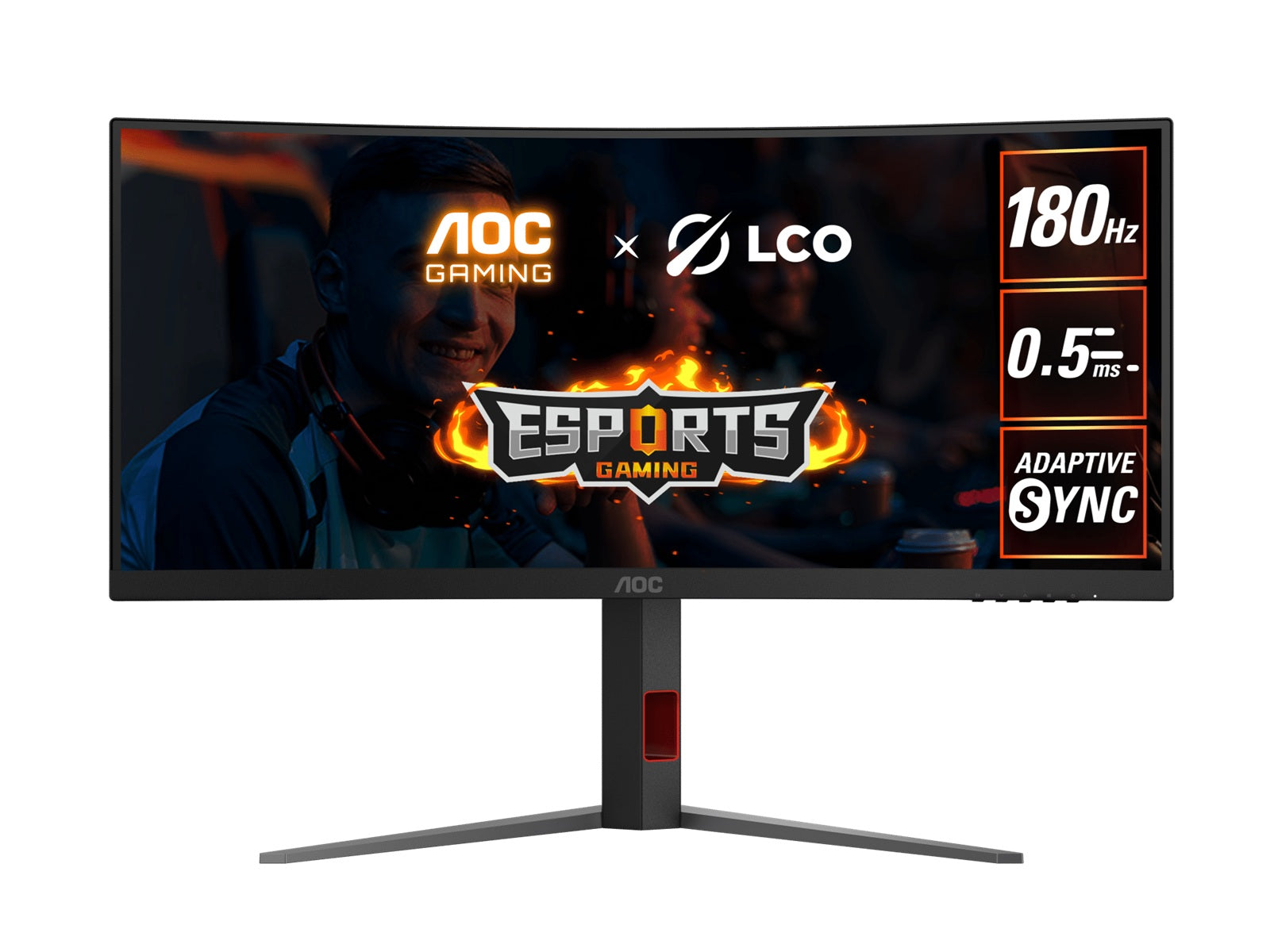 AOC 34" WQHD Curved Monitor 3440x1440 180Hz, 0.5ms MPRT, 1500R VA, 120% sRGB, DP 1.4, HDMI 2.0, tilt/swivel/height adjustable
