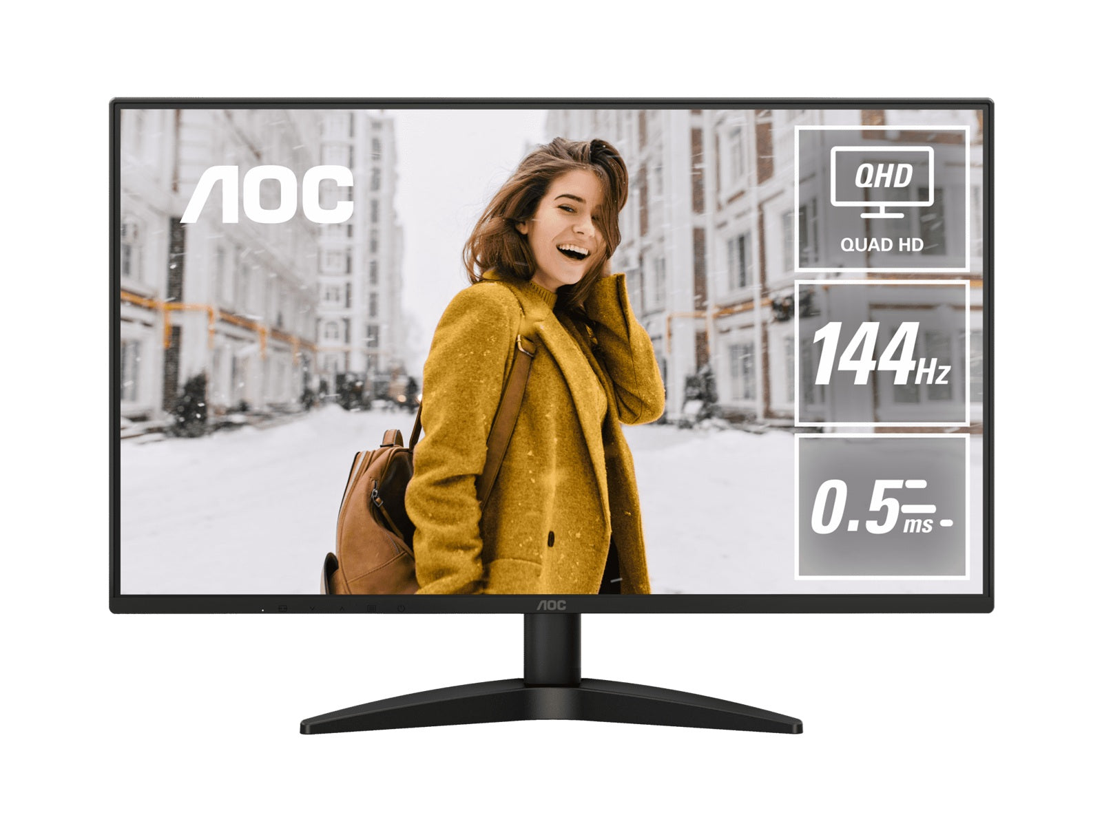 AOC 27" IPS QHD Monitor 144Hz, 0.5ms/4ms, 1500:1, HDMI 2.0+DP 1.4, 178°, VESA100