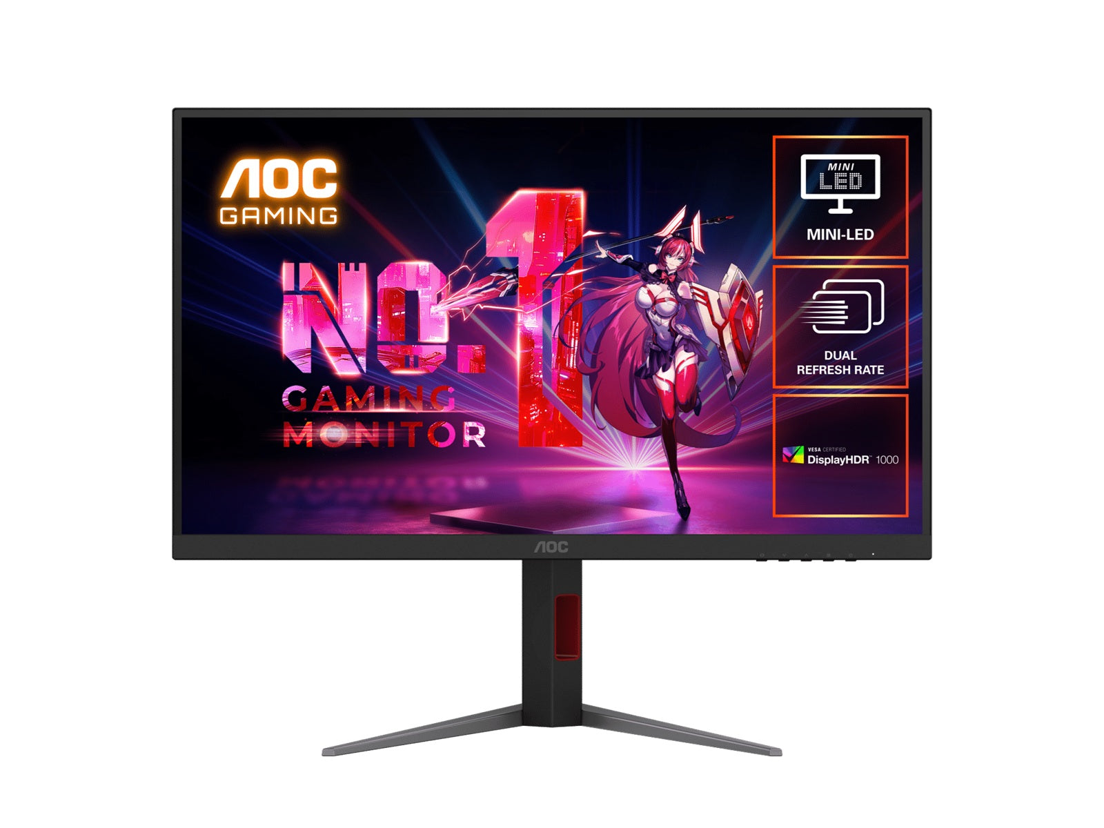 AOC 27" Mini-LED Gaming Monitor 4K 160Hz / FHD 320Hz, 1ms GtG, 1152-zone Mini-LED, VESA mount HDMI 2.1, DP 1.4, USB hub
