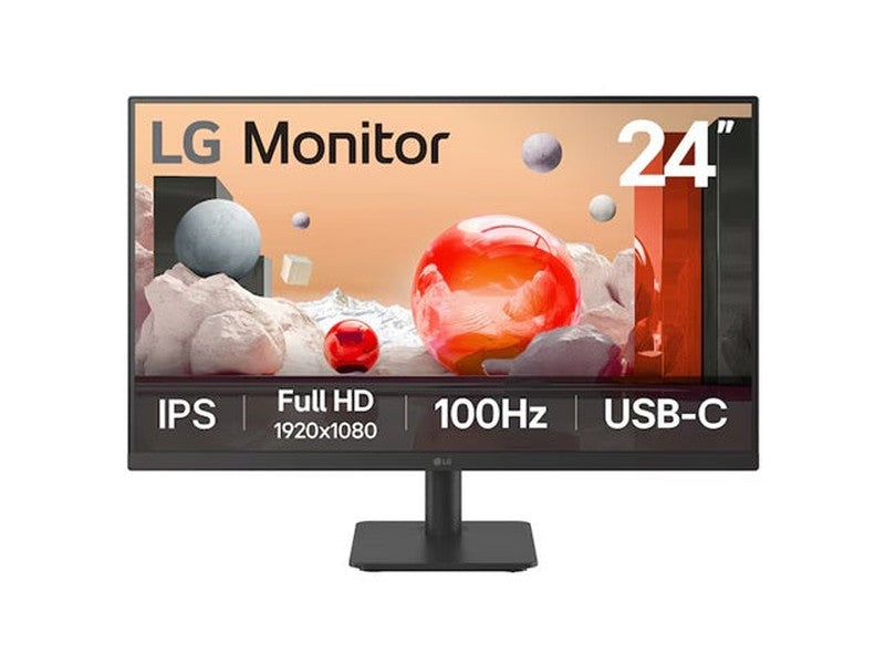 LG 24” IPS Full HD Monitor, 1920x1080, 3-side borderless design, 100 Hz, USB‑C 65W PD , Reader Mode & Flicker Safe, tilt adjustable