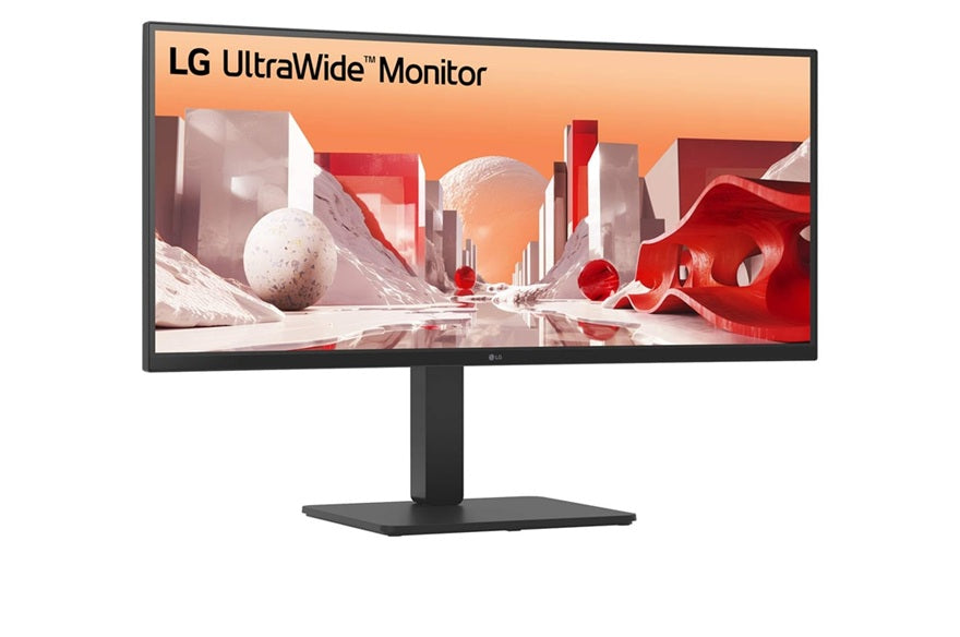 LG 34BA75QE-B 34" UWQHD IPS Curved Monitor with HDR10, sRGB 99%, USB-C PD 90W, RJ45, built-in speakers, and tilt/height/swivel adjustable stand