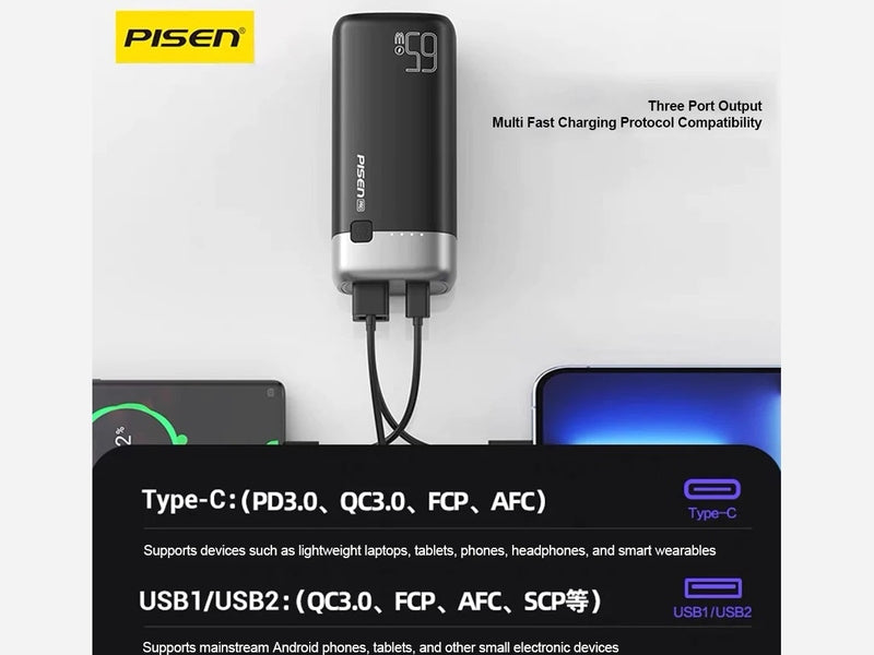 Pisen Pro 20k mAh 65W Laptop Power Bank - Black 6902957190350