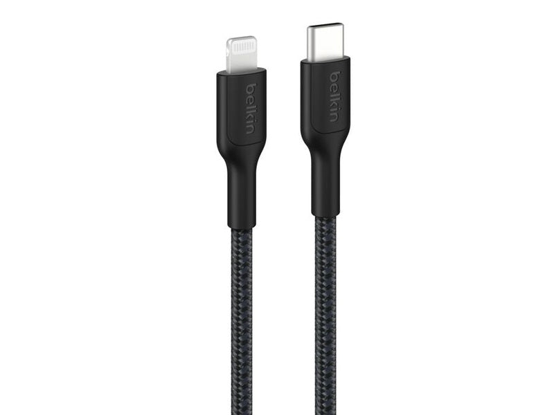 Belkin BoostCharge Pro Braided Lightning to USB-C Cable 1M - Black CAA022FQ1MBK , 3A/15W, 480Mbps, 350K+ Bends, MFI-Certified, 2YR