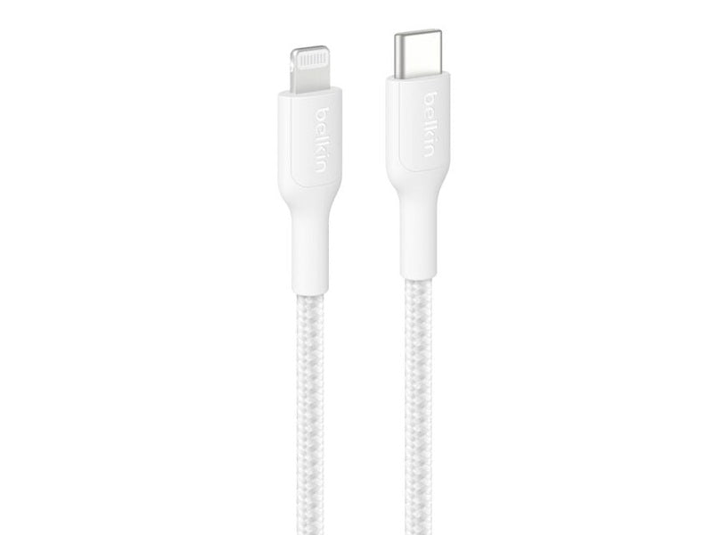 Belkin BoostCharge Pro Braided Lightning to USB-C Cable 2M - White CAA022fq2MWH , 3A/15W, 480Mbps, 350K+ Bends, Apple, MFI-Certified, 2YR