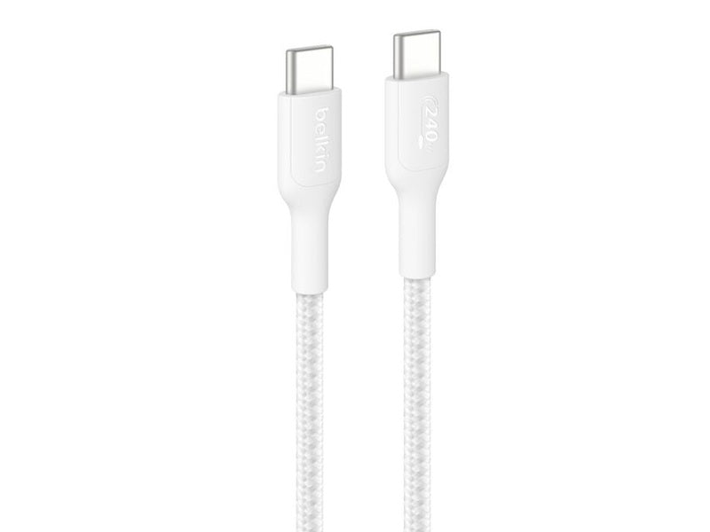 Belkin BoostCharge Pro Braided USB-C to USB-C Cable 1M - White CAB025fq1MWH , 5A/240W, 480Mbps, 350K+ Bend, USB-IF Certified, 2YR