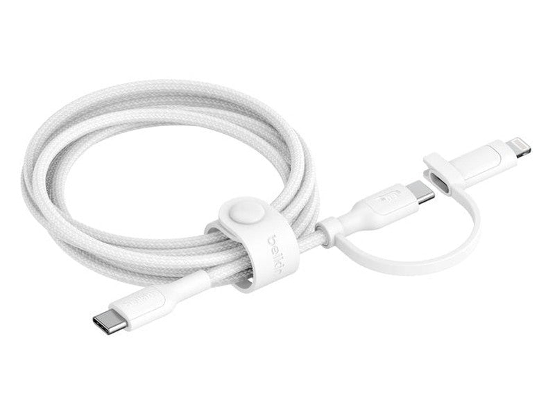 Belkin BoostCharge Pro 2-in-1 Cable With USB-C and Lightning Connector 1.5M - White