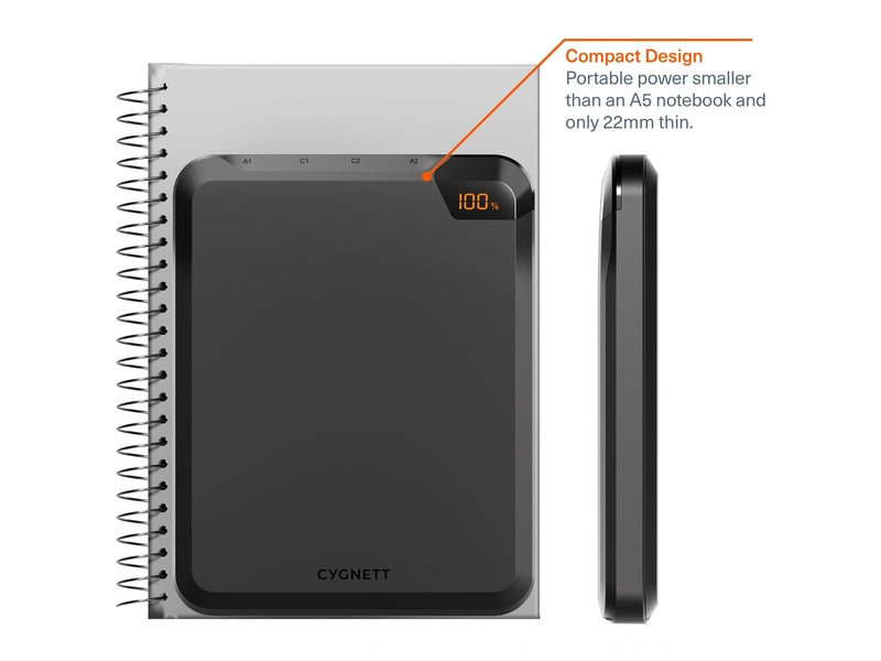 Cygnett ChargeUp VertPWR 25KmAh Laptop Power Bank 100W + USB-C Cable 40CM + Stand - Obsidian