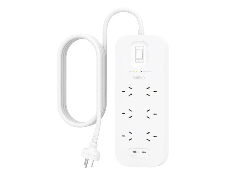 Belkin SurgePro 6-Outlet Surge Protector With Dual USB-C 30W - White SRB006AU2M , 2M Power Cord, 650 Joules, $50, 000 CEW, 2YR