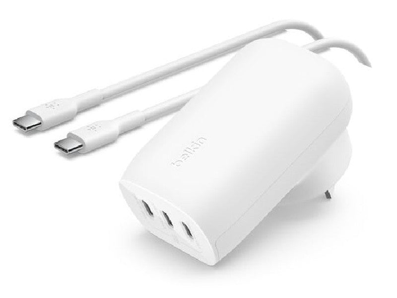 Belkin BoostCharge 67W 3-Port USB-C PPS Wall Charger + USB-C to USB-C Cable - White