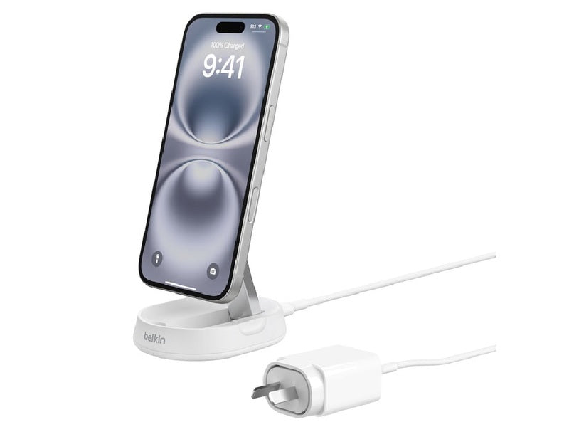 Belkin BoostCharge Pro Convertible Magnetic Wireless Charging Stand With Qi2 + USB-C Cable +20W Wall Charger - White WIA008auWH , 15W,2 Years Warranty