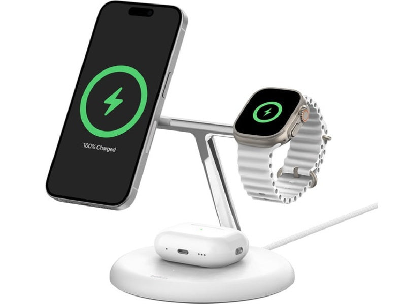 Belkin BoostCharge Pro 3-in-1 Magnetic Wireless Charging Stand with Qi2 15W White