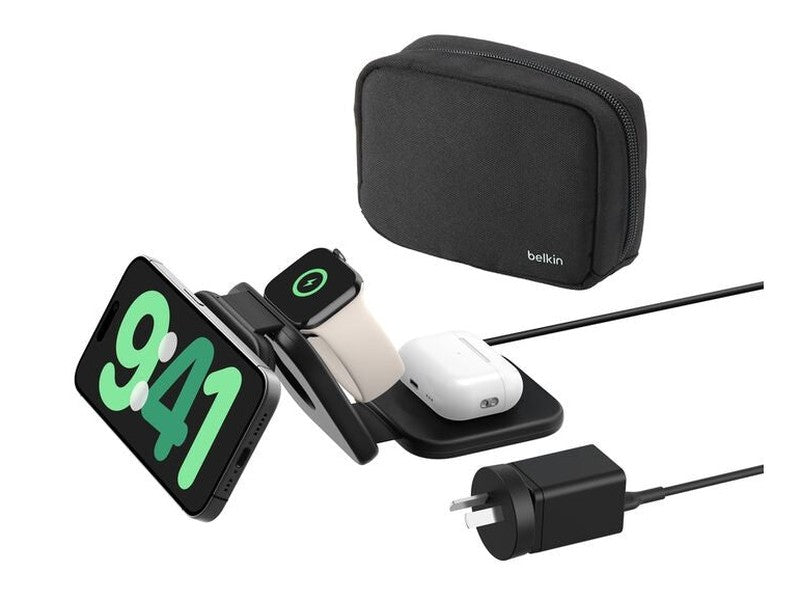 Belkin BoostcCharge Pro 3-in-1 Magnetic Wireless Travel Pad 15W With Qi2 - Black