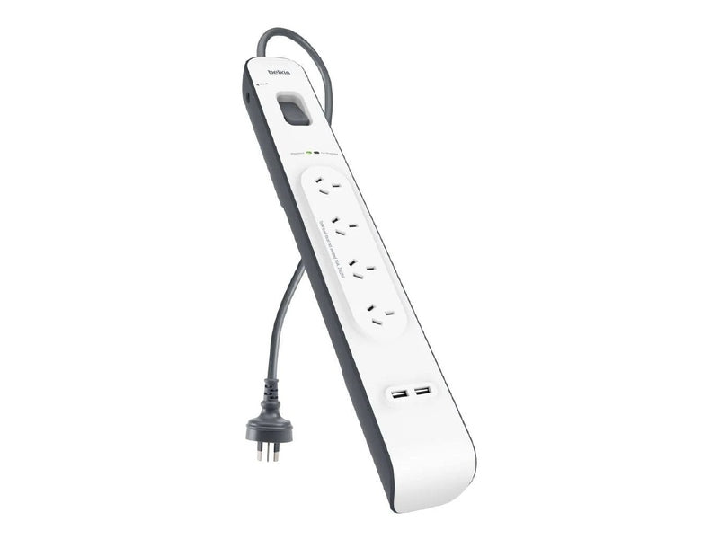 Belkin SurgePlus 4-Outlet Surge Protector With Dual USB Port 2.4 Amp-White BSV401au2M , Heavy Duty 2M Power Cord, 525 Joules, $20000 CEW, 2YR