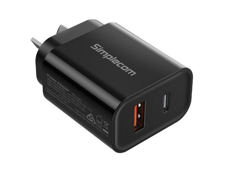 Simplecom CU220 Dual Port PD 20W Fast Wall Charger USB-C + USB-A for Phone Tablet