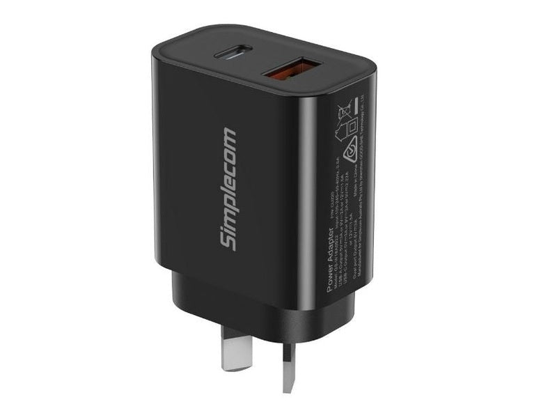 Simplecom CU220 Dual Port PD 20W Fast Wall Charger USB-C + USB-A for Phone Tablet