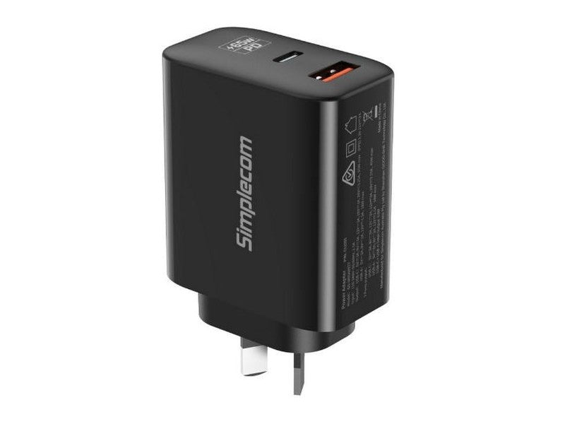 Simplecom CU265 Dual Port PD 65W GaN Fast Wall Charger USB-C + USB-A for Phone Laptop
