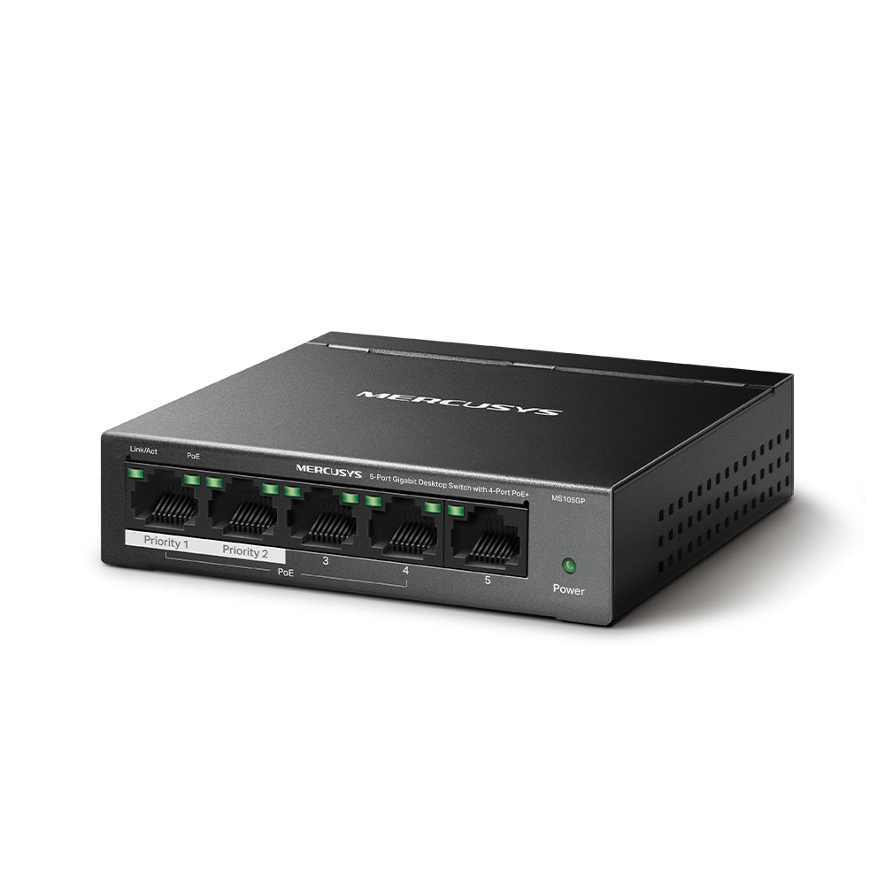 TP-Link Mercusys MS105GP 5-Port Gigabit Desktop Switch, 4-Port PoE+
