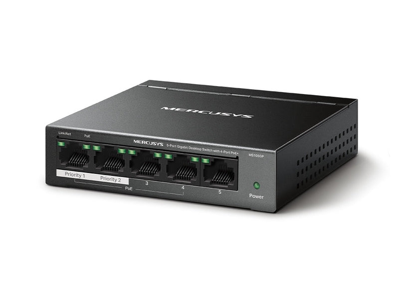 TP-Link Mercusys MS105GP 5-Port Gigabit Desktop Switch, 4-Port PoE+