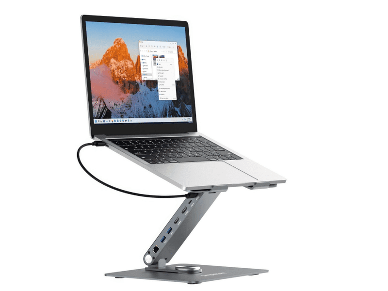 Simplecom CHT660 Adjustable Aluminium Laptop Stand with 6-Port USB-C Docking Station Dual 4K HDMI Display Compatible with laptops from 10 to 17 inches