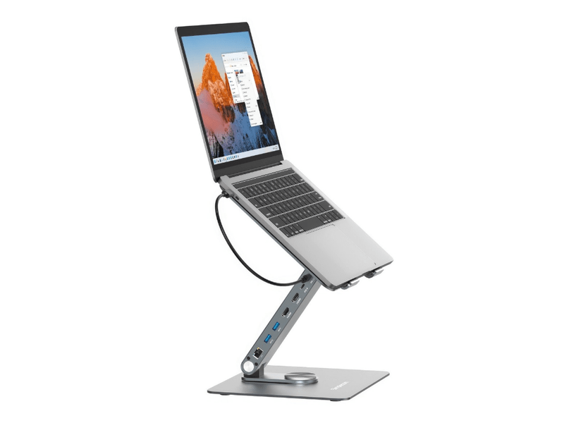 Simplecom CHT660 Adjustable Aluminium Laptop Stand with 6-Port USB-C Docking Station Dual 4K HDMI Display Compatible with laptops from 10 to 17 inches