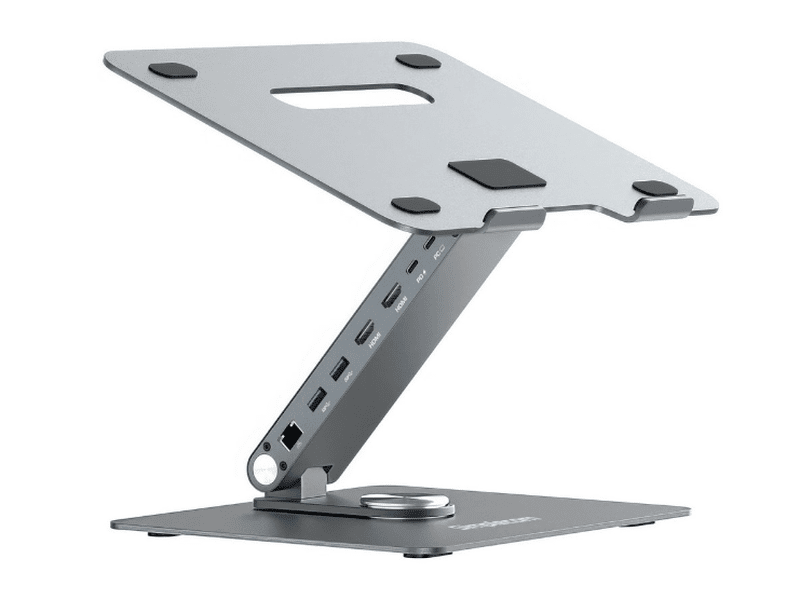 Simplecom CHT660 Adjustable Aluminium Laptop Stand with 6-Port USB-C Docking Station Dual 4K HDMI Display Compatible with laptops from 10 to 17 inches