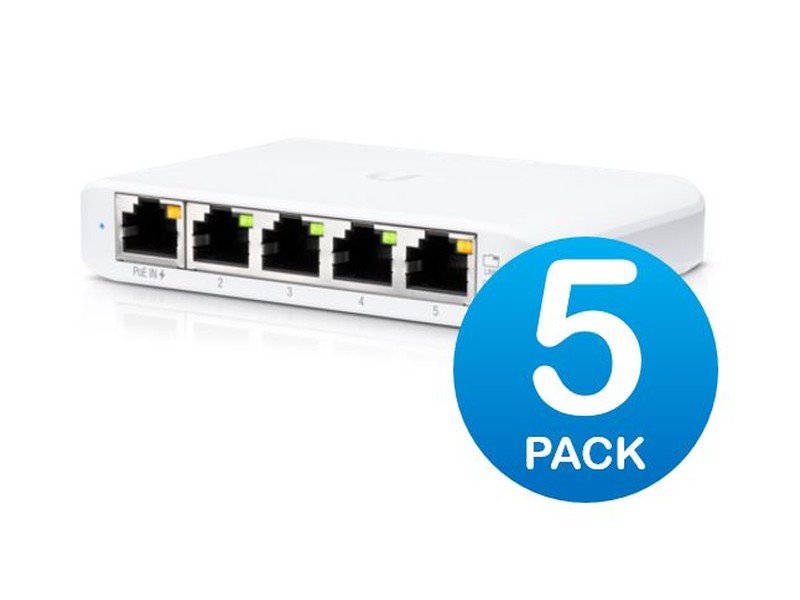 Ubiquiti USW Flex Mini 5 Pack - Managed, UniFi, Layer 2 Gigabit, 5x GbE RJ45 Ports, Power Via PoE /USB Type-C 5V 1A, No PSU,