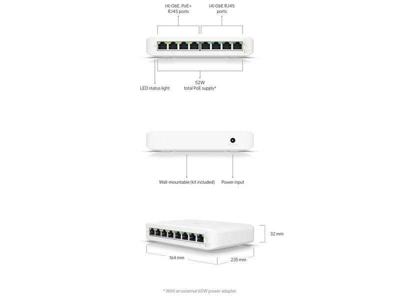 Ubiquiti UniFi Switch Lite 8 Port Gigabit Managed Switch, PoE+