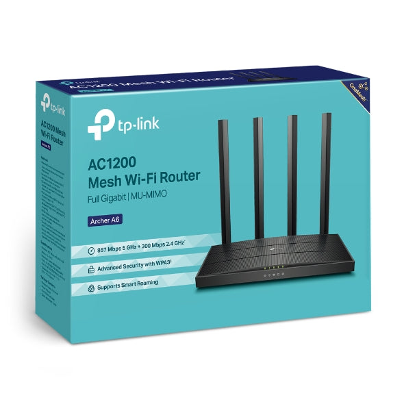 TP-Link Archer A6 AC1200 Wireless MU-MIMO Gigabit Router OneMesh Dual-Band Wi-Fi