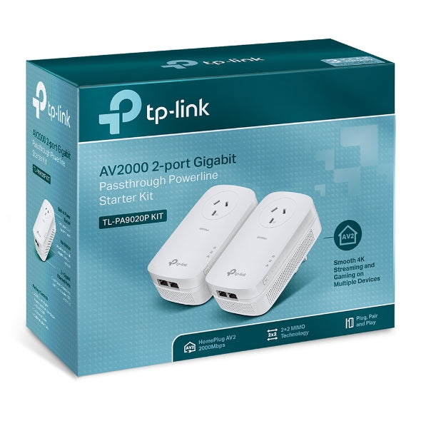 TP-Link TL-PA9020P KIT AV2000 2-Port Gigabit Passthrough Powerline Starter Kit