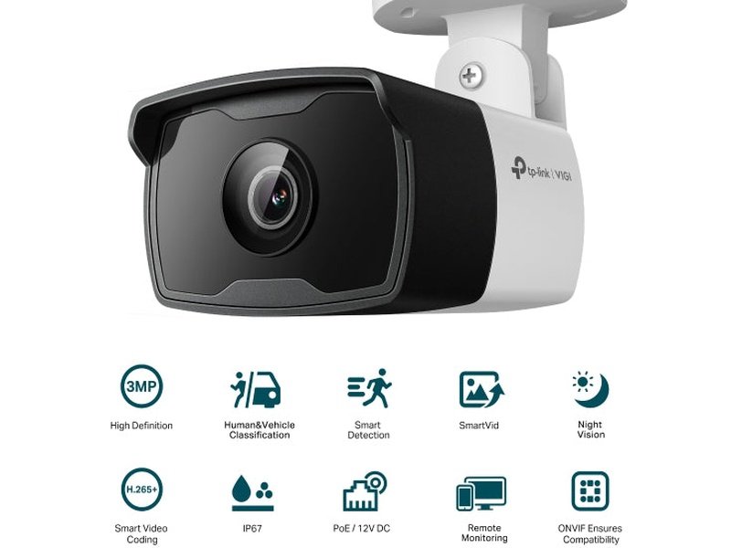 TP-Link VIGI 3MP C330I 2.8mm Outdoor Bullet Network Camera, 2.8mm Lens,Smart Detection, 2YW