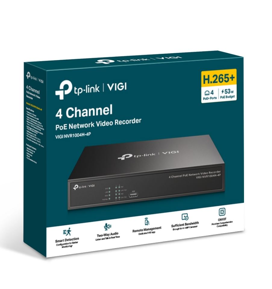 TP-Link VIGI NVR1004H-4P 4 Channel PoE+ Network Video Recorder VIGI NVR1004H-4P