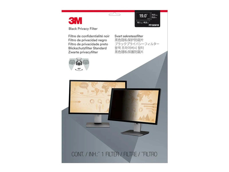 3M Privacy Filter for 19" Monitor with Adhesive Strips and Slide Mounts, 16:10