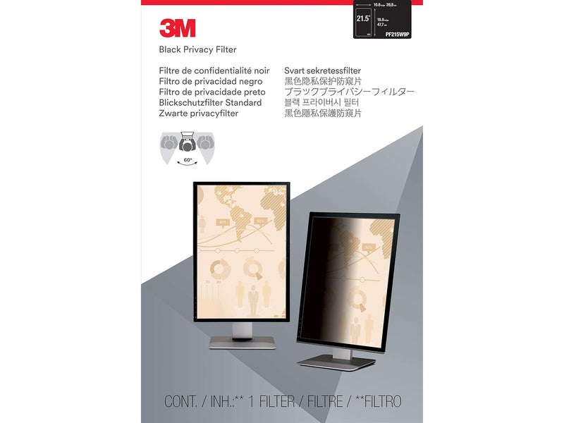 3M Privacy Filter for 21.5" Portrait Monitor with Adhesive Strips and Slide Mounts, 16:9