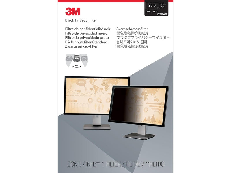 3M Privacy Filter for 23.6" Monitor with Adhesive Strips and Slide Mounts, 16:9