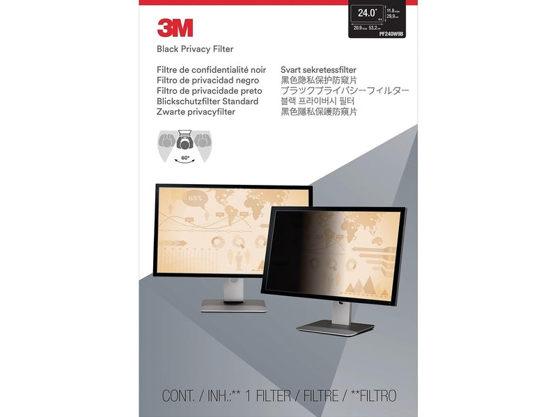 3M Privacy Filter for 24" Monitor with Adhesive Strips and Slide Mounts, 16:9