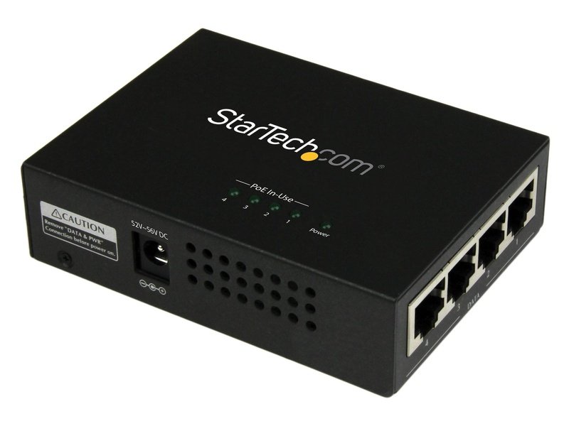 StarTech 4-Port Gigabit Midspan PoE+ Injector 802.3at/af