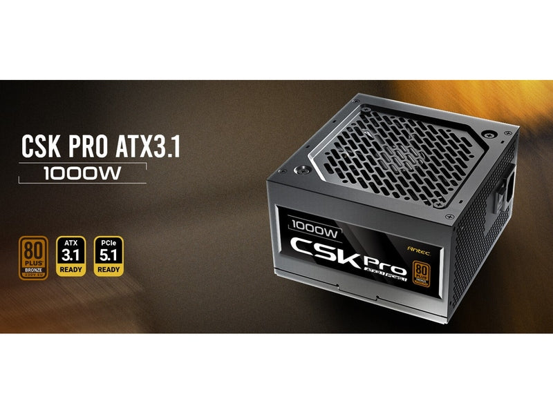 Antec CSK1000 PRO Sem-Modular ATX 3.1, PCI-E 5.1 for 4090, 5090 & 7900, 9070 High Quality Jap Capacitors, Performance and Reliability, PSU