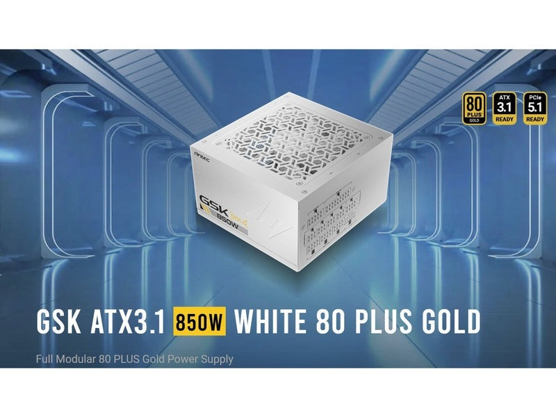 Antec GSK850 80+ Gold White Fully Modular ATX 3.1, PCI-E 5.1 latest High Quality Japanese Capacitors, Ultimate performance and reliability, PSU