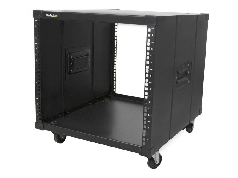 StarTech 4-Post 9U Mobile Open Frame Server Rack 19" Network Rolling Rack For Narrow Spaces