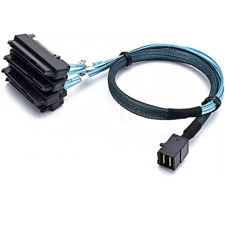 1M Internal Mini SAS HD SFF-8643 to 4 29pin SFF-8482 Connectors with SAS 15pin Power Port 12GB/S Cable