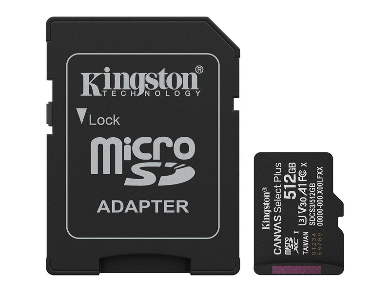 Kingston Canvas Select Plus 512GB Class 10/UHS-I U3 V30 microSDXC - 1 - 150 MB/s Read