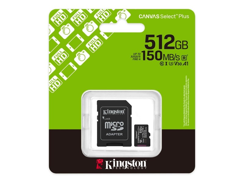 Kingston Canvas Select Plus 512GB Class 10/UHS-I U3 V30 microSDXC - 1 - 150 MB/s Read