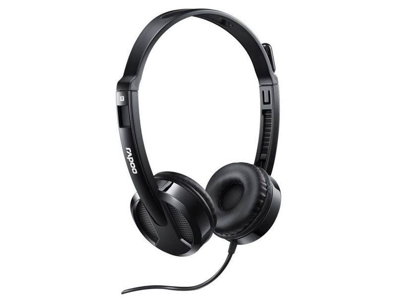 RAPOO H100 Wired Stereo Headsets - HD Voice Rotary Microphone Volume Adjustment 3.5mm Headphones with Audio split adapter cable.