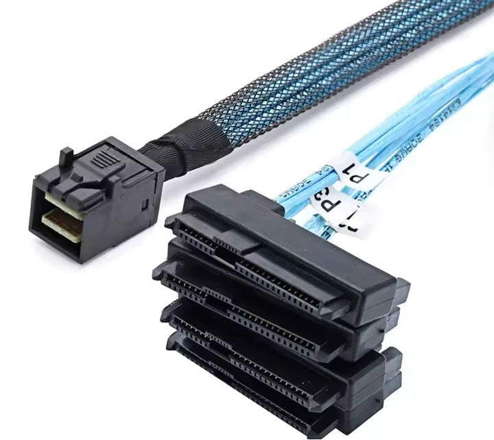 1M Internal Mini SAS HD SFF-8643 to 4 29pin SFF-8482 Connectors with SAS 15pin Power Port 12GB/S Cable