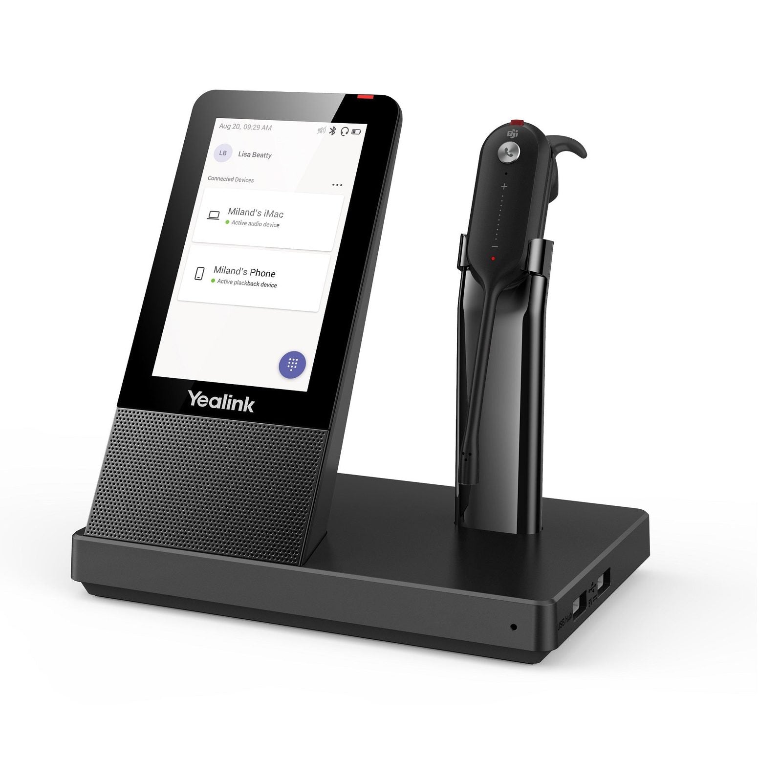 Yealink DECT Wireless WH67 MS Convertible Headset, 4" Touch Screen Base, Speakerphone
