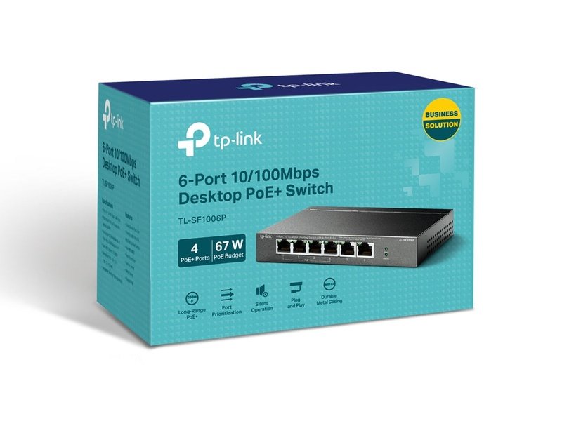TP-Link TL-SF1006P 4-Port PoE+ 67W 10/100Mbps Desktop Switch with 2-Port RJ45