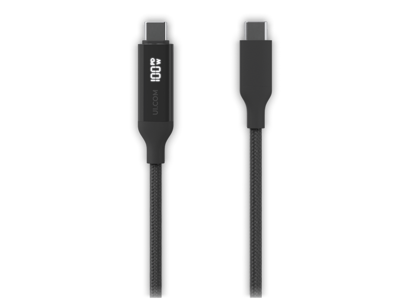 Ubiquiti USB-C Cable with Charge Display 1M, Black, Braided Power & Data Cable With A Double-sided Charge Display,100W Max Power Output